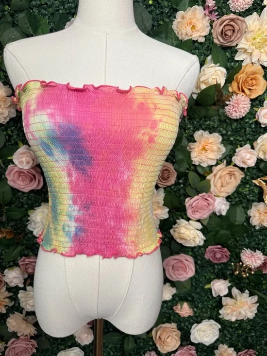 Tie-Dye Smocked Tube Top - Pink Blue Multicolor - Picture 2 of 7